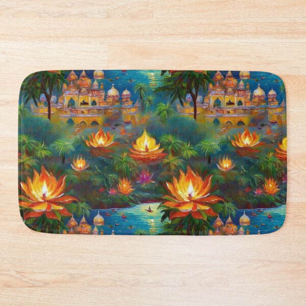 Item preview, Lamps of Indian Festival Diwali Pattern with Lotuses and Water – Festival of Lights Design Celebrating Diwali, Indian Culture, and World Festivals designed and sold by 21 Dragonflies.