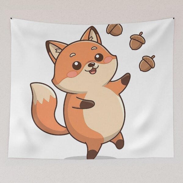 Item preview, Cute Fluffy Fox Juggling Nuts designed and sold by RetroPrism.