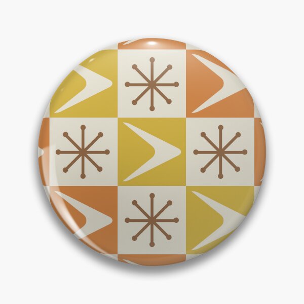 Aperçu de l'œuvre Boomerangs à carreaux Atomic Age Jaune Orange créée et vendue par thepixelgarden.