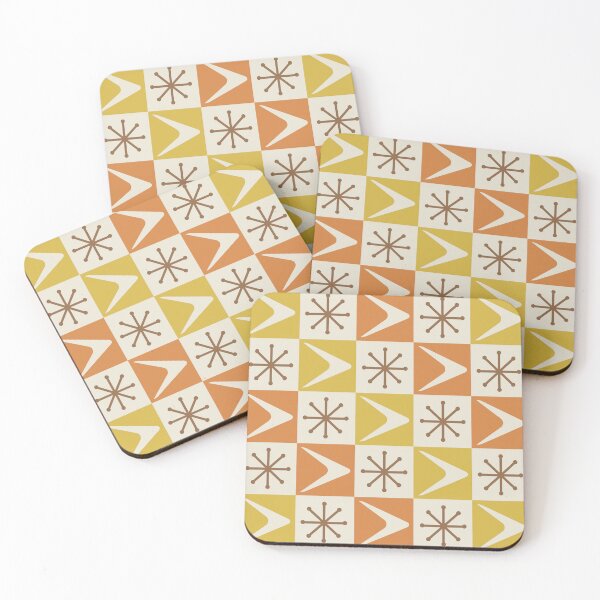 Item preview, Atomic Age Checkered Boomerangs Yellow Orange designed and sold by thepixelgarden.