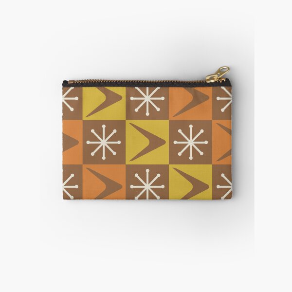 Item preview, Atomic Age Checkered Boomerangs Brown Orange designed and sold by thepixelgarden.