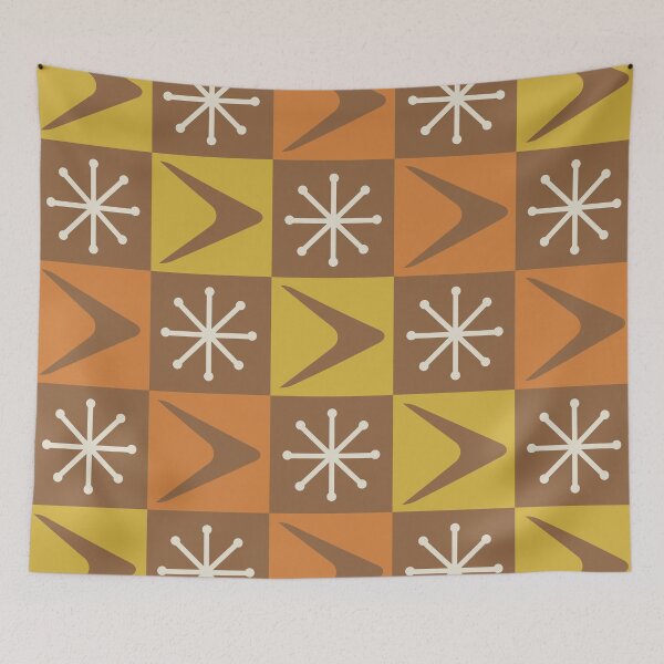 Item preview, Atomic Age Checkered Boomerangs Brown Orange designed and sold by thepixelgarden.