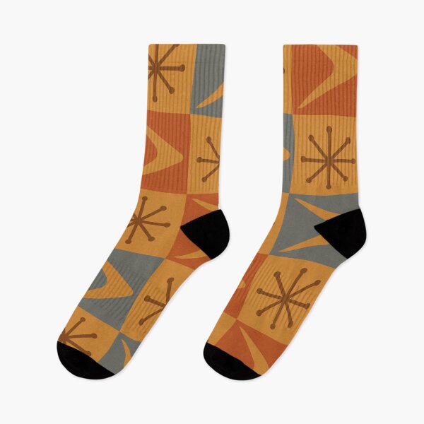 Item preview, Atomic Age Checkered Boomerangs Burnt Orange designed and sold by thepixelgarden.
