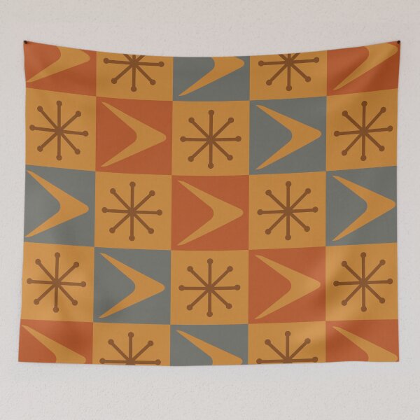 Item preview, Atomic Age Checkered Boomerangs Burnt Orange designed and sold by thepixelgarden.