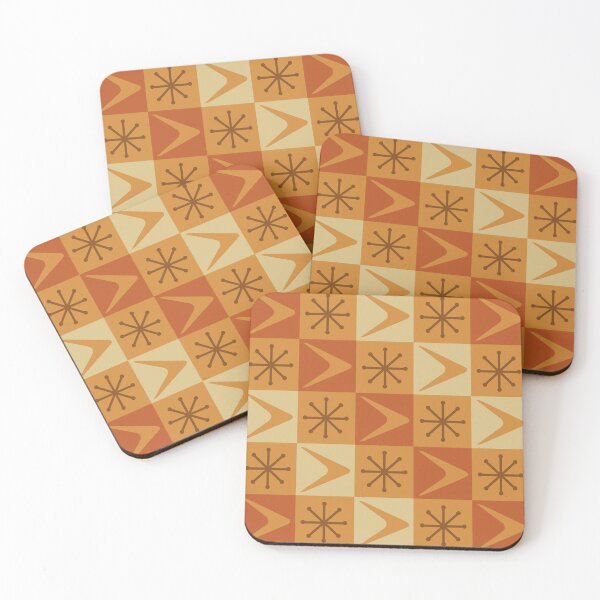 Item preview, Atomic Age Checkered Boomerangs Ochre designed and sold by thepixelgarden.