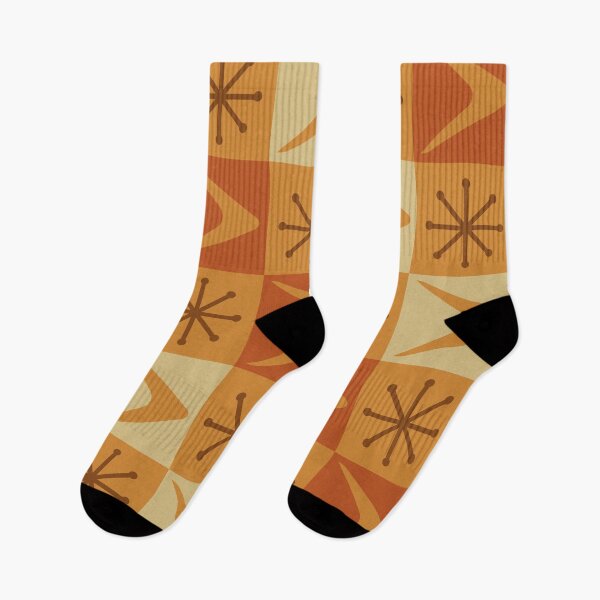 Item preview, Atomic Age Checkered Boomerangs Ochre designed and sold by thepixelgarden.