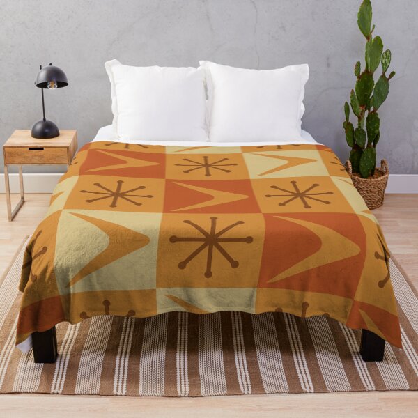Item preview, Atomic Age Checkered Boomerangs Ochre designed and sold by thepixelgarden.