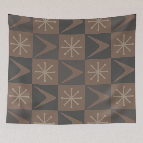 Item preview, Atomic Age Checkered Boomerangs Earth Tones Dark designed and sold by thepixelgarden.