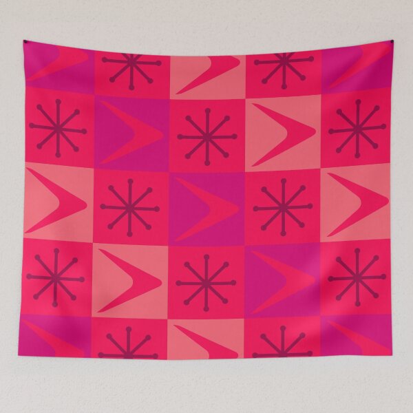 Item preview, Atomic Age Checkered Boomerangs Magenta designed and sold by thepixelgarden.