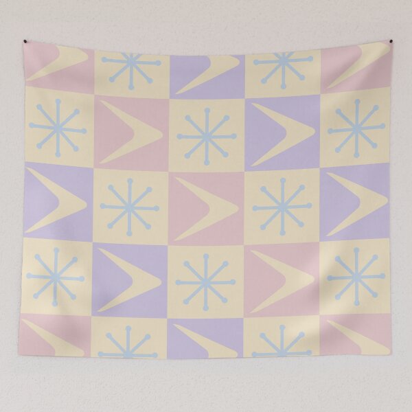 Item preview, Atomic Age Checkered Boomerangs Pastel designed and sold by thepixelgarden.