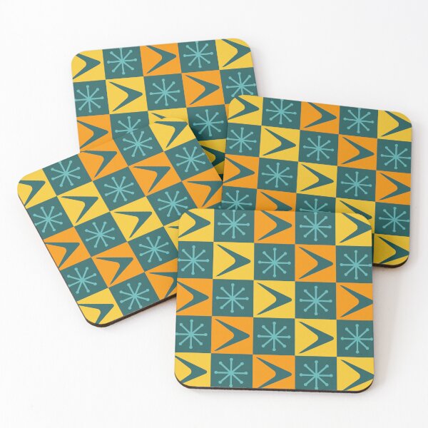 Item preview, Atomic Age Checkered Boomerangs Teal Multicolored designed and sold by thepixelgarden.