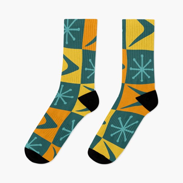 Item preview, Atomic Age Checkered Boomerangs Teal Multicolored designed and sold by thepixelgarden.