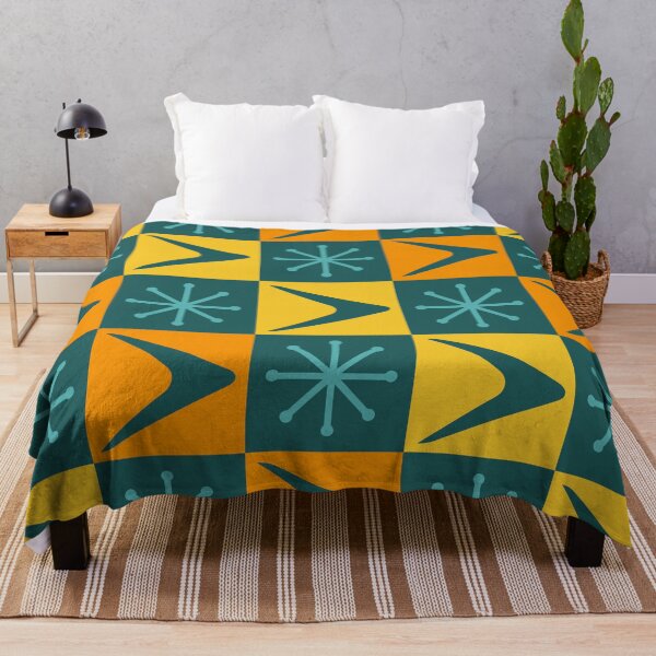 Item preview, Atomic Age Checkered Boomerangs Teal Multicolored designed and sold by thepixelgarden.