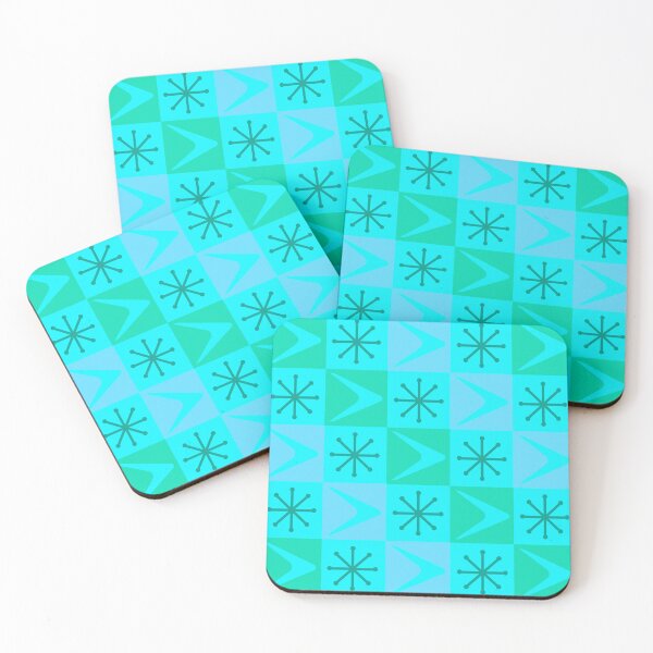 Item preview, Atomic Age Checkered Boomerangs Turquoise designed and sold by thepixelgarden.