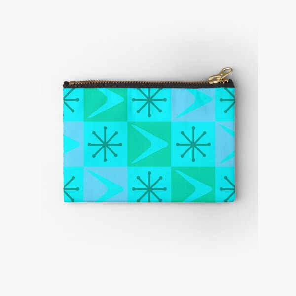 Item preview, Atomic Age Checkered Boomerangs Turquoise designed and sold by thepixelgarden.