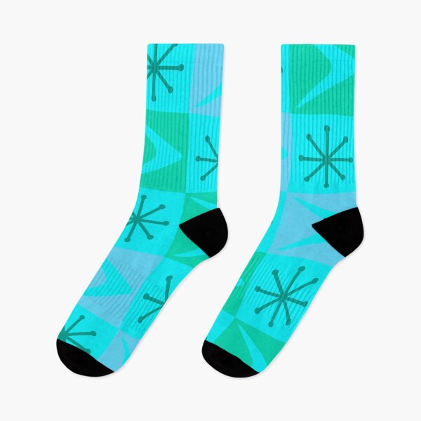 Item preview, Atomic Age Checkered Boomerangs Turquoise designed and sold by thepixelgarden.