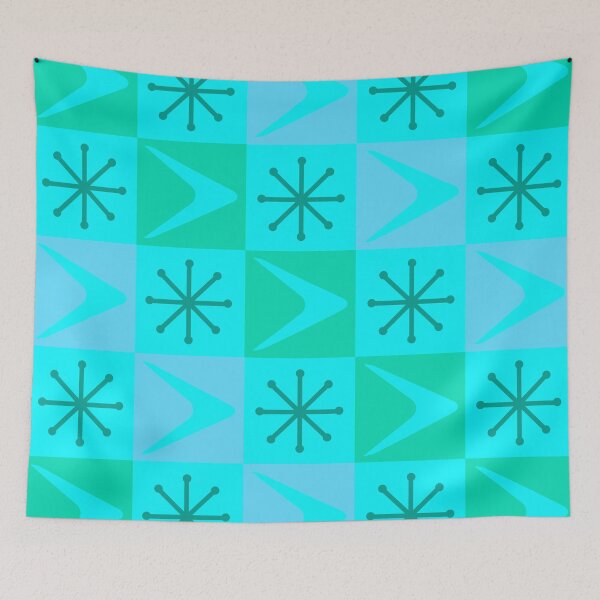 Item preview, Atomic Age Checkered Boomerangs Turquoise designed and sold by thepixelgarden.