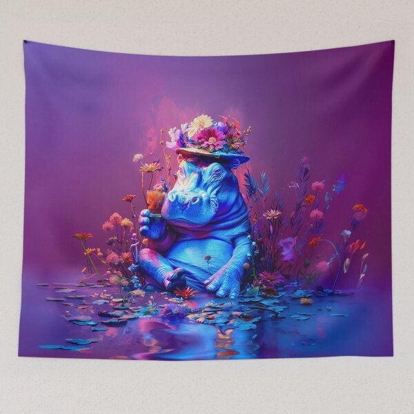 Item preview, Lakeside Lounging - Hippo's Floral Escape designed and sold by ACAFUCA.