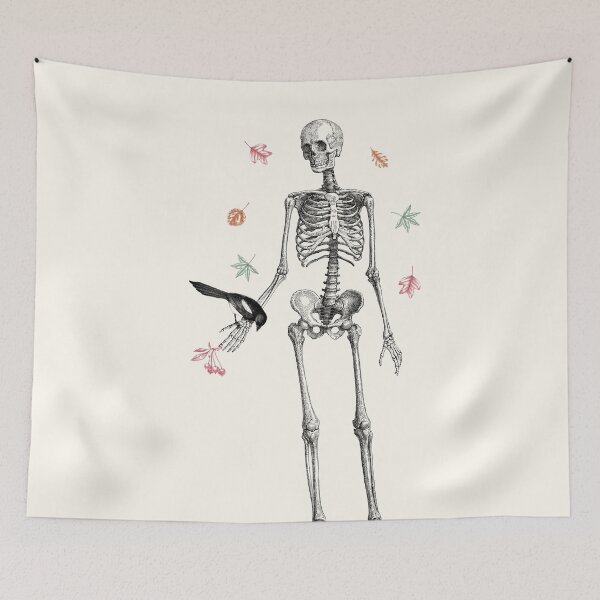 Item preview, Vintage Skeleton and Magpie with Fall Leaves designed and sold by aimeeandkate.