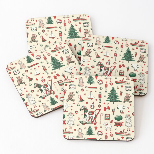 Item preview, Cute Red Green Victorian Vintage Christmas Toys Pattern designed and sold by tanjica.