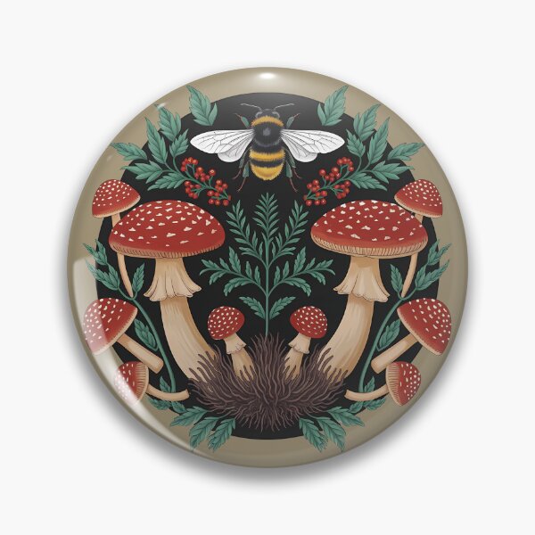 Item preview, Bee and red amanita mushrooms - cottagecore and goblincore aesthetic goblin girl forest core theme botanical illustration nature  designed and sold by Fantasy Cache.