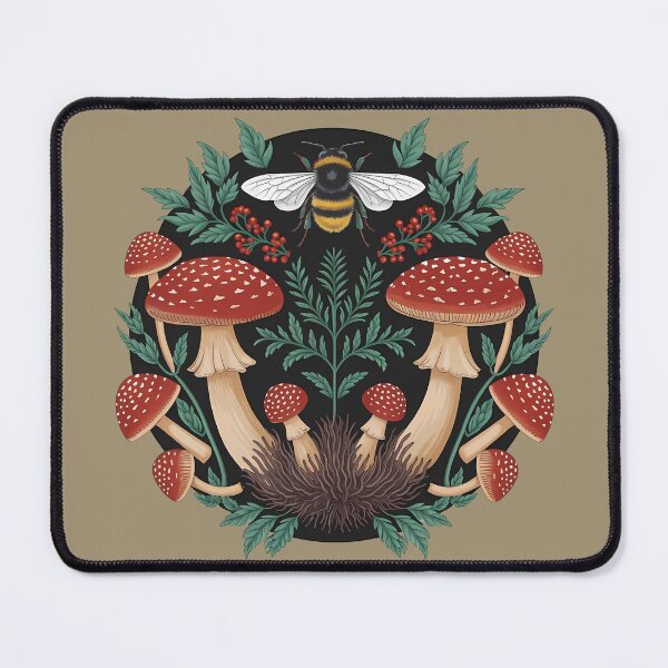 Item preview, Bee and red amanita mushrooms - cottagecore and goblincore aesthetic goblin girl forest core theme botanical illustration nature  designed and sold by Fantasy Cache.