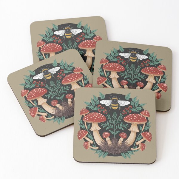 Item preview, Bee and red amanita mushrooms - cottagecore and goblincore aesthetic goblin girl forest core theme botanical illustration nature  designed and sold by Fantasy Cache.