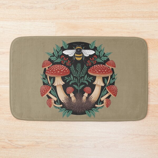 Item preview, Bee and red amanita mushrooms - cottagecore and goblincore aesthetic goblin girl forest core theme botanical illustration nature  designed and sold by Fantasy Cache.