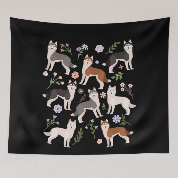 Item preview, Siberian Husky Dog Flowers designed and sold by Clara Hollins.