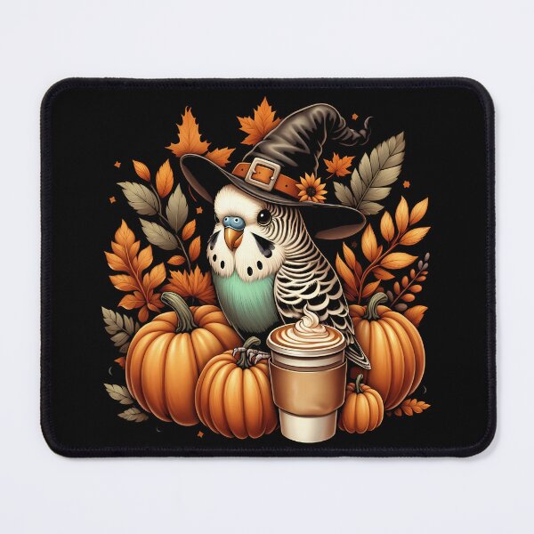 Item preview, Witch Budgie Parakeet Pumpkin Spice Latte Lovers Budgerigar cockatiel Autumn Gift designed and sold by JUSTBEELEGANT.