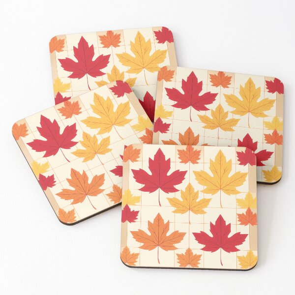 Item preview, A checkerboard pattern design with maple leaves in rich autumnal colors like red, orange, yellow. designed and sold by HEMRO.