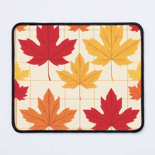 Item preview, A checkerboard pattern design with maple leaves in rich autumnal colors like red, orange, yellow. designed and sold by HEMRO.