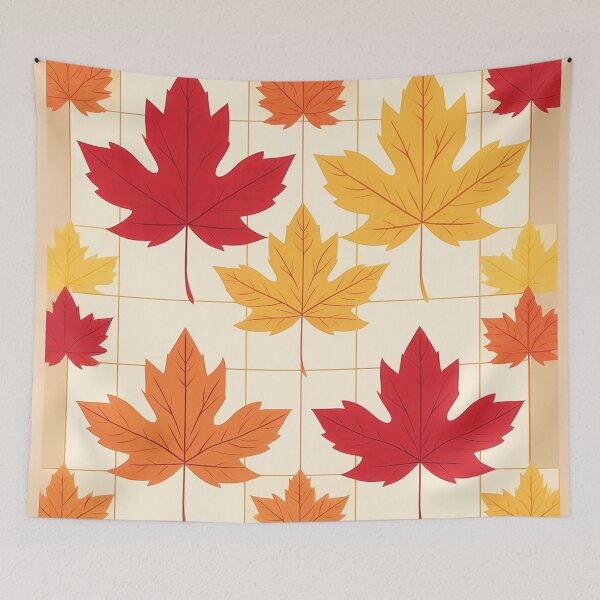 Item preview, A checkerboard pattern design with maple leaves in rich autumnal colors like red, orange, yellow. designed and sold by HEMRO.
