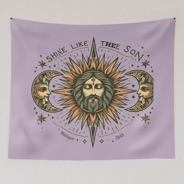 Item preview, Vintage Celestial 'Shine Like the Son' Jesus Sun & Moon Design | Boho Art designed and sold by GardenReign.