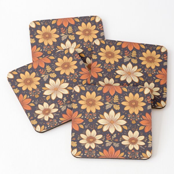 Item preview, Autumn flowers on navy  designed and sold by CuratedEmporium.