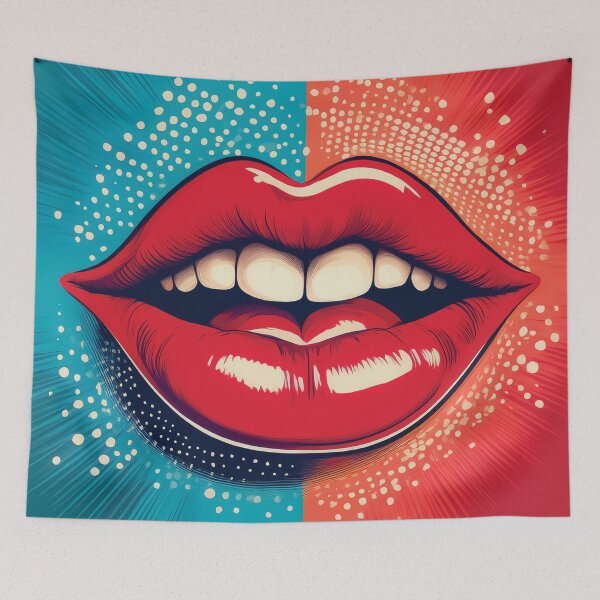 Item preview,  A vibrant pop art-inspired design with exaggerated, smiling red lips. designed and sold by HEMRO.