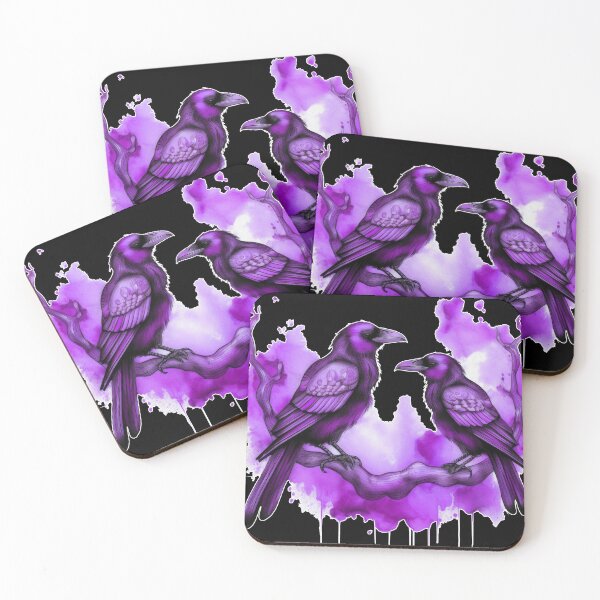 Item preview, Two crows sitting on a dead tree, dark watercolor composition/ purple. designed and sold by My-fake-places.