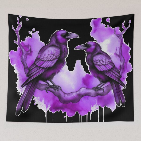 Item preview, Two crows sitting on a dead tree, dark watercolor composition/ purple. designed and sold by My-fake-places.
