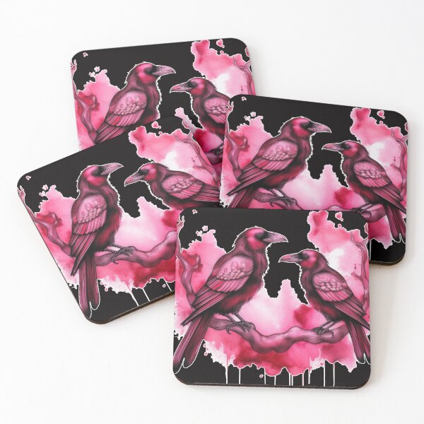 Item preview, Two crows sitting on a dead tree, dark watercolor composition/magenta. designed and sold by My-fake-places.