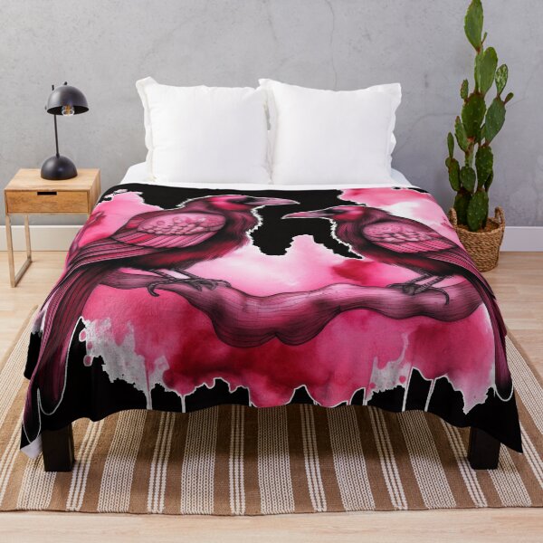 Item preview, Two crows sitting on a dead tree, dark watercolor composition/magenta. designed and sold by My-fake-places.