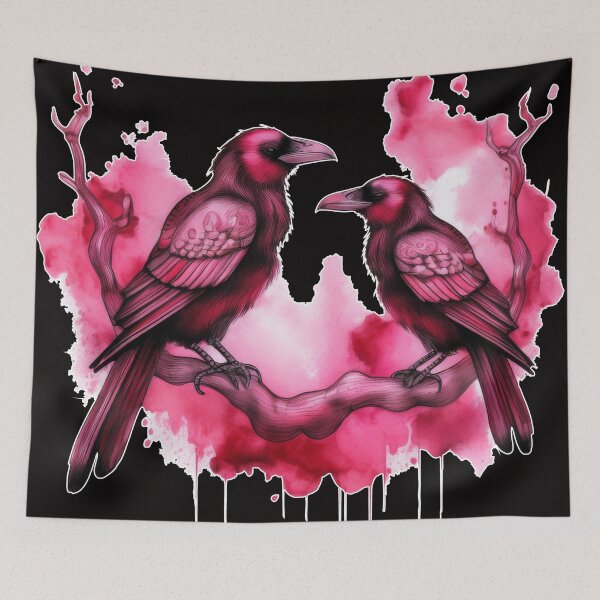 Item preview, Two crows sitting on a dead tree, dark watercolor composition/magenta. designed and sold by My-fake-places.