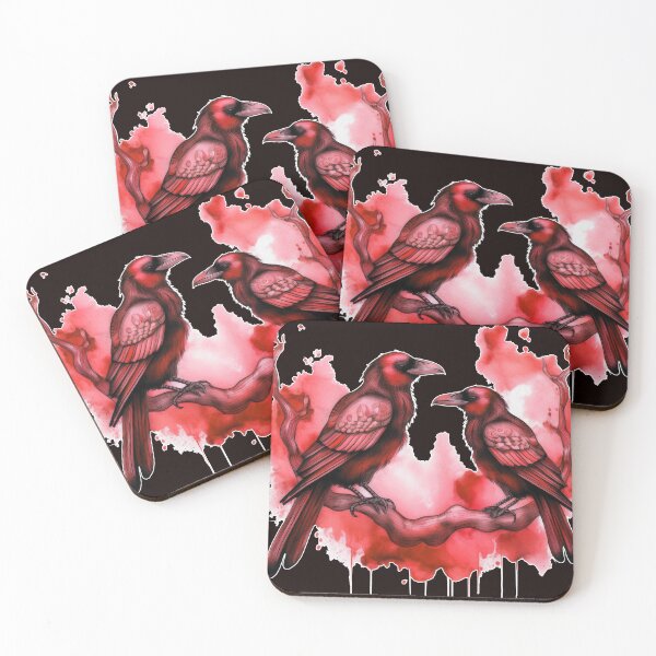 Item preview, Two crows sitting on a dead tree, dark watercolor composition/ red. designed and sold by My-fake-places.
