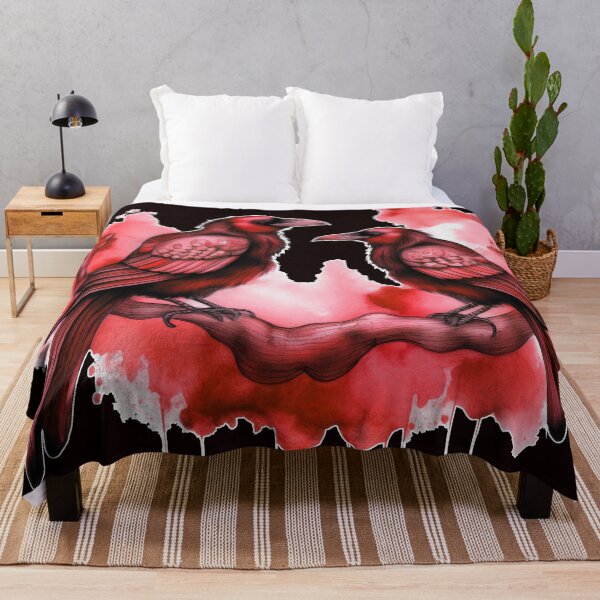 Item preview, Two crows sitting on a dead tree, dark watercolor composition/ red. designed and sold by My-fake-places.
