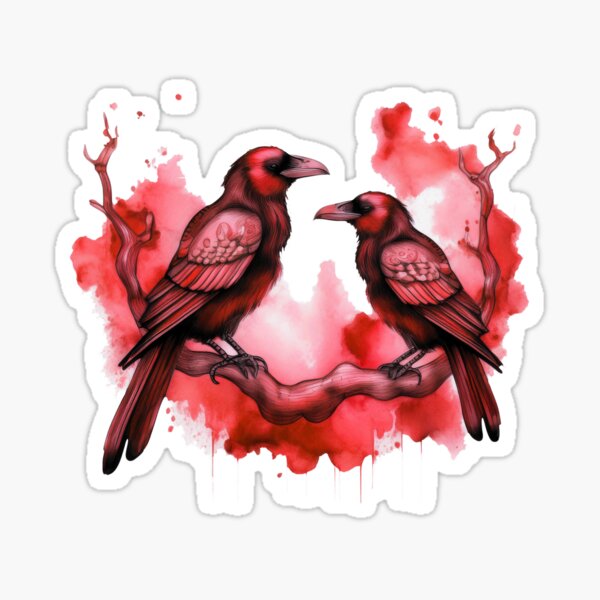 Item preview, Two crows sitting on a dead tree, dark watercolor composition/ red. designed and sold by My-fake-places.