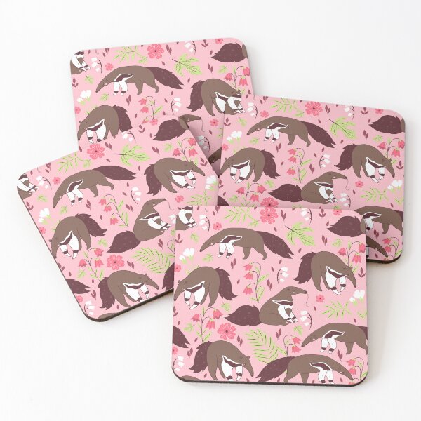 Item preview, pink anteater cute animal floral  designed and sold by Gossip Rag.