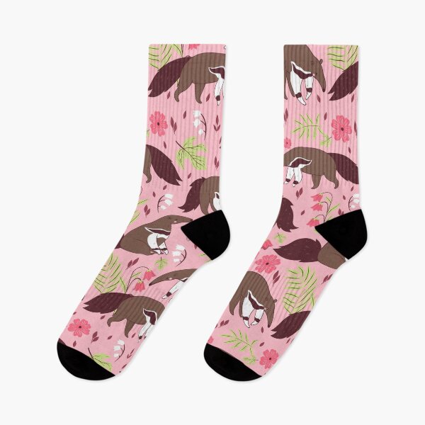 Item preview, pink anteater cute animal floral  designed and sold by Gossip Rag.