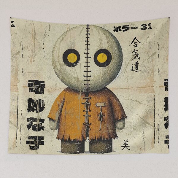 Item preview, Vintage Creepy Doll with Japanese Text | Horror Art Design designed and sold by IAPICTURE.