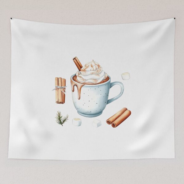 Item preview, Watercolor cozy winter hygge with ceramic mug of hot cocoa, whipped cream, and marshmallows designed and sold by Jayjaynaenae.