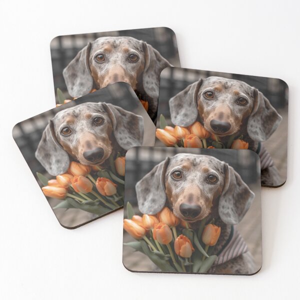 Item preview, Dachshund  receives a bouquet of Tulips designed and sold by DigiCre8.
