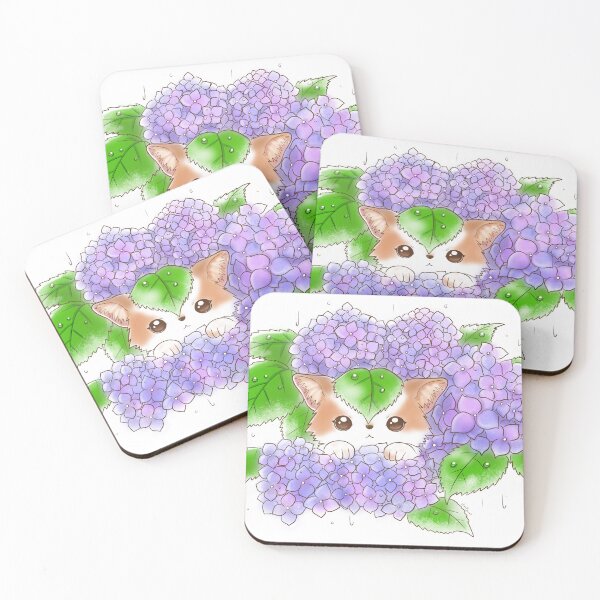 Item preview, Mochi and Hydrangea Cute Kawaii Flower and Dog in Rain designed and sold by Amy Caves.